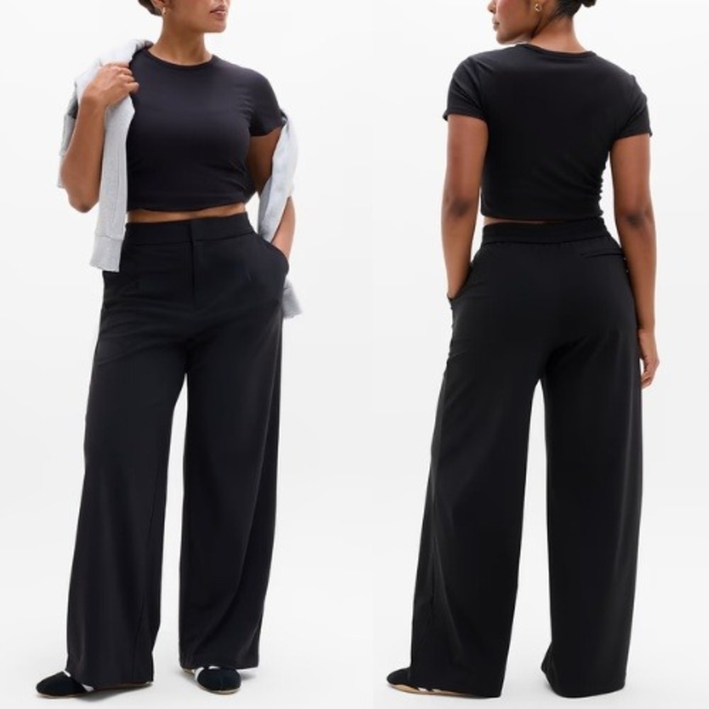 Athleta Pinnacle Trousers High Rise Straight Leg Black Pants Size 8 NWT